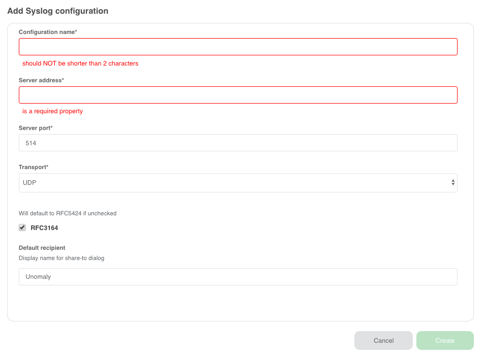 Syslog plugin configuration